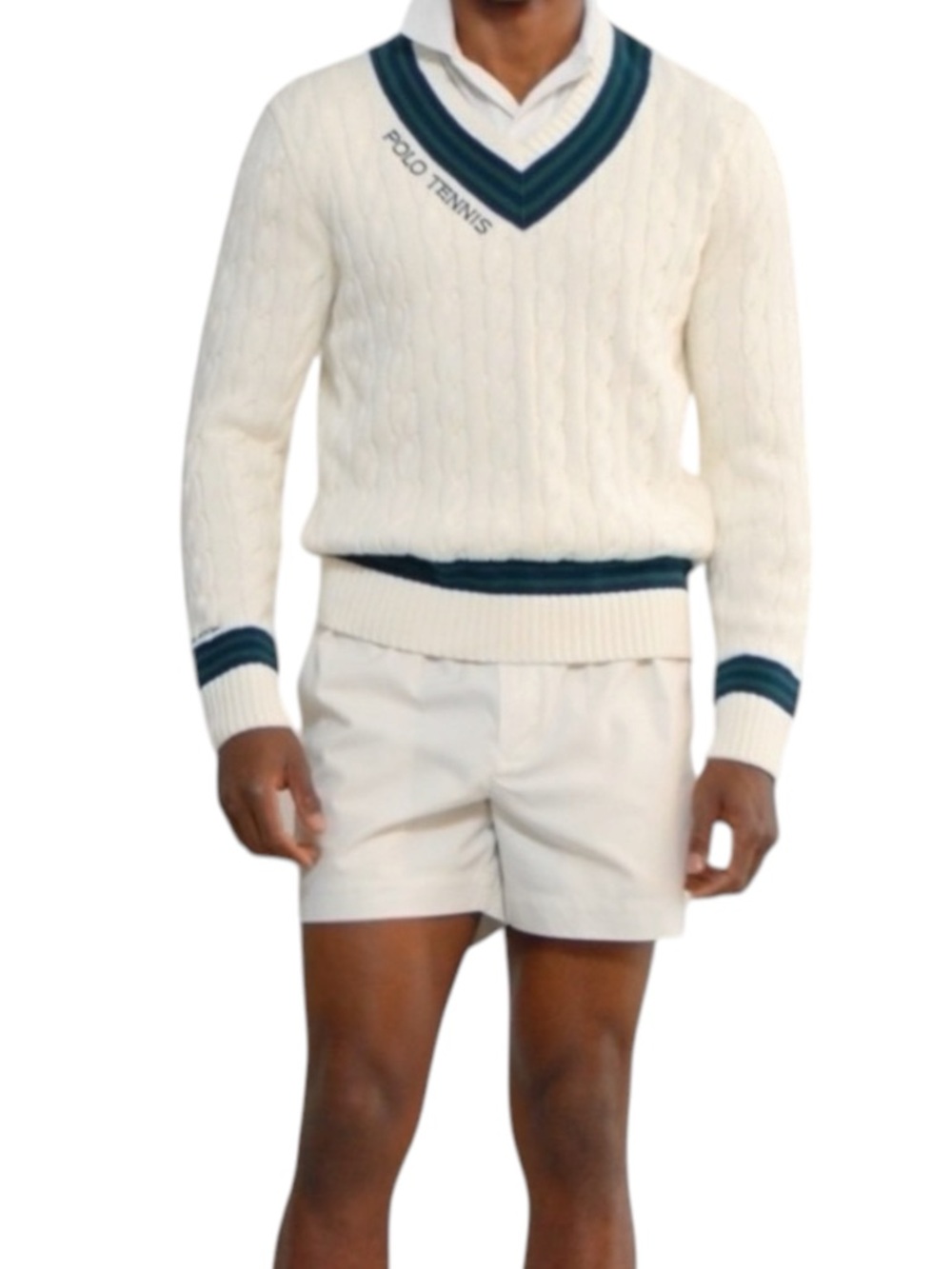 RARE Polo Ralph Lauren Wimbledon Tennis Cable Knit V Neck Sweater Mens XL UK